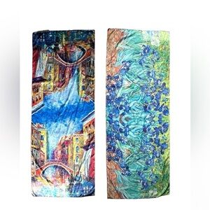 Silk made in Italy scarf double sided Venice flowers hand painted